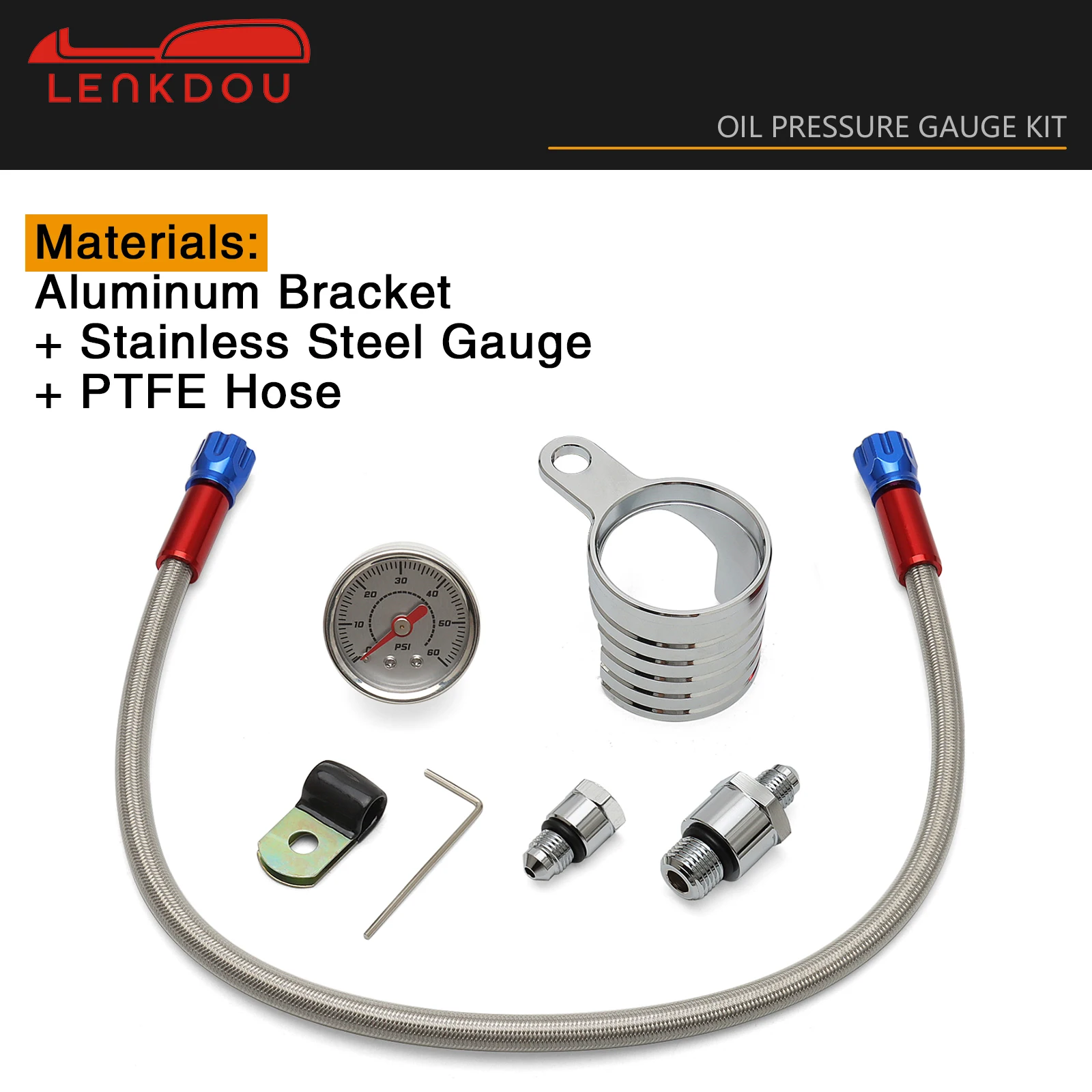 Oil Pressure Gauge for Harley Shovelhead EVO 1970-1999 Aluminum Bracket Stainless Steel PTFE Hose Fits Rocker Box