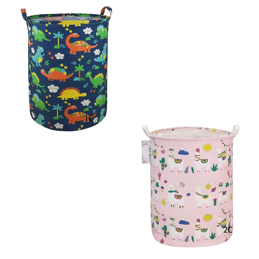 40*50cm Round Canvas Large Clothes Basket Laundry Hamper with Handles,Waterproof Cotton Storage Organizer Perfect for Kids Boys