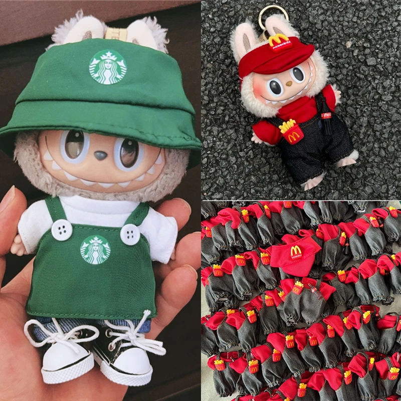 15 17cm For Labubu Doll Workwear Hat T- Shirt Shorts Shoes Set Clothes Fashion Coffee Fast Food French Fries Clothing Accessorie