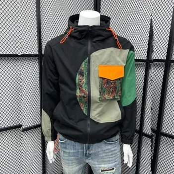 남성용 트렌디올 포켓 패치워크 후드 재킷, 힙합 Y2K 후드 봄버 재킷, 패션 테크웨어 스트리트웨어 코트 의류, 신제품 