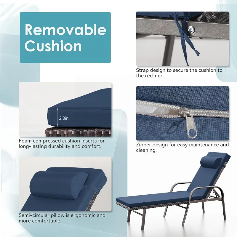 Outdoor Chaiselongue 3 Stück Möbel Set Rattan Strand Pool Liegestühle, verstellbare Rückenlehne Liegestuhl