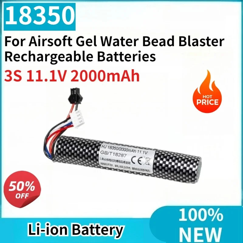

NEW 3S 18350 11.1V 2000mAh Li-ion Battery SM2P Plug with USB Charger For Airsoft Gel Water Bead Blaster Rechargeable Batteries