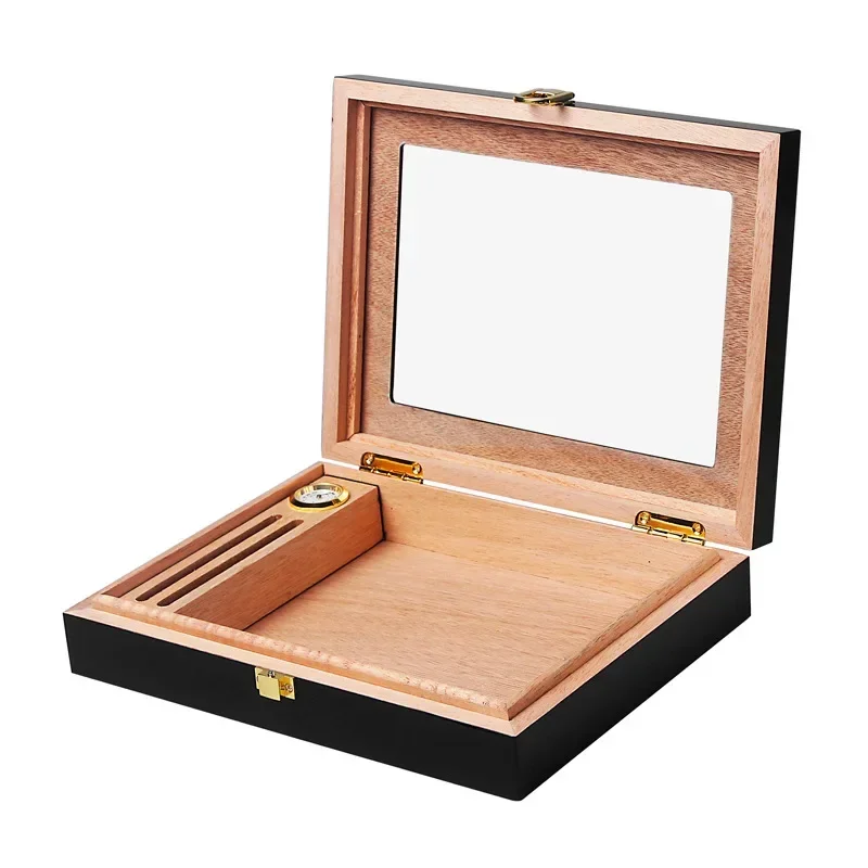 Portable Cedar Wood Cigar Humidor Case, Transparency, Sunroof Cigar Holder, Thermometers, Humectant, Outdoors Case