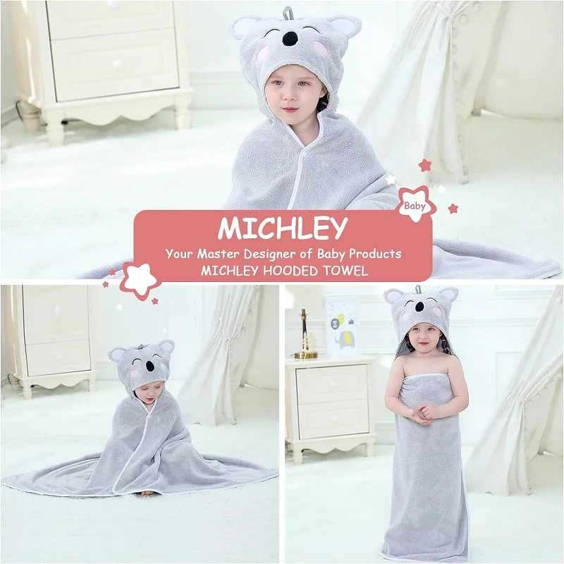 MICHLEY Toddler Hooded Baby Bath Towels Bathrobe Shower Soft Warm Sleeping Swaddle Blanket For Boys Girls Kids Newborn 0-9T