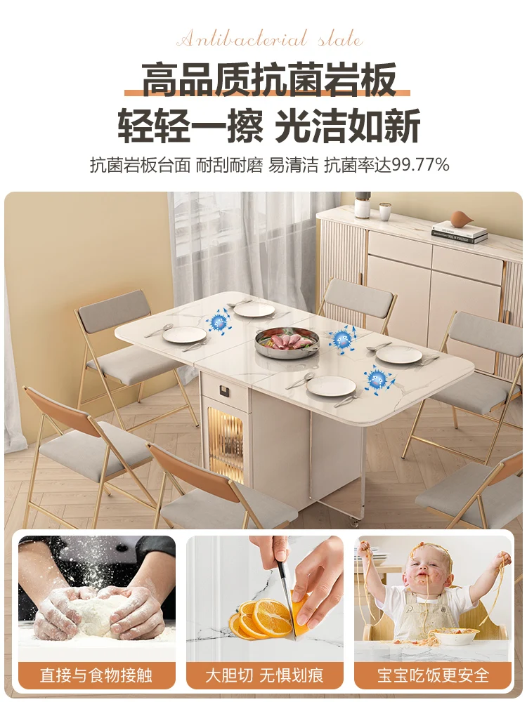 Slate folding dining table chairs home cloud gray with wheels removable