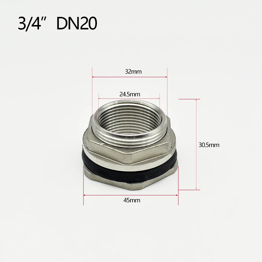 Schott-Wassertank-Anschlussadapter – BSP-Innengewinde aus Edelstahl 304, 1/2 Zoll, 3/4 Zoll, 1 Zoll, 1-1/4 Zoll und 1-1/2 Zoll Rohradapter – Detail 3