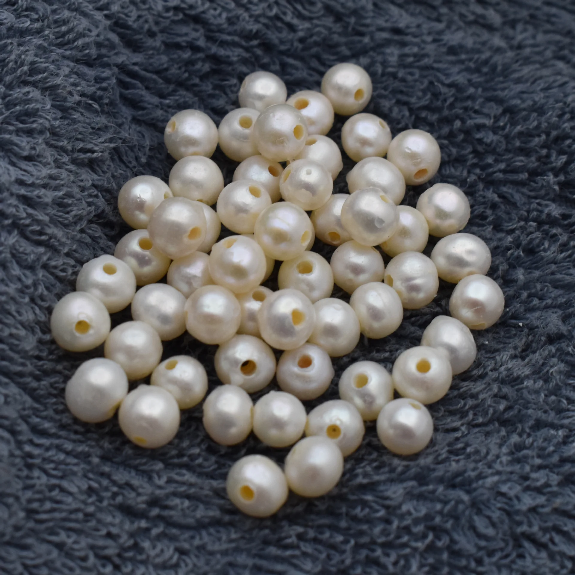 Freshwater Pearl Loose Beads 6mm Large Hole Pearl Near Round Potato Flawless  Straight Hole