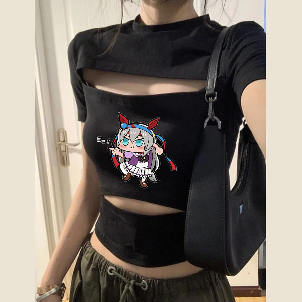 Umamusume Pretty Derby cropped top teen cute gothic goth japan summer shirt streetwear emo korean fashion funny party