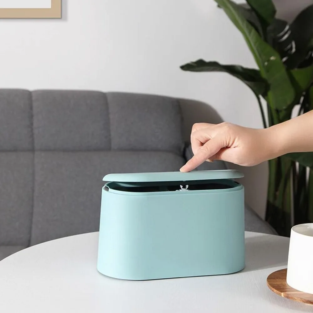 Mini Pop Up Trash Can with Lid Removable Small Garbage Bin Tiny Plastic Waste Basket for Countertop Desk Bathroom Office Kitchen Coffee Table Sky Blue - view 2