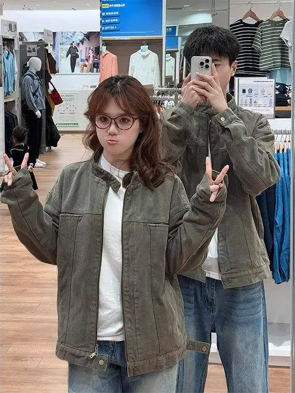 

Military een American Khaki Hoddie Jaet Men's Sle Cleanfit Detroit Workwear Baseball Jaet Couple's Outfit