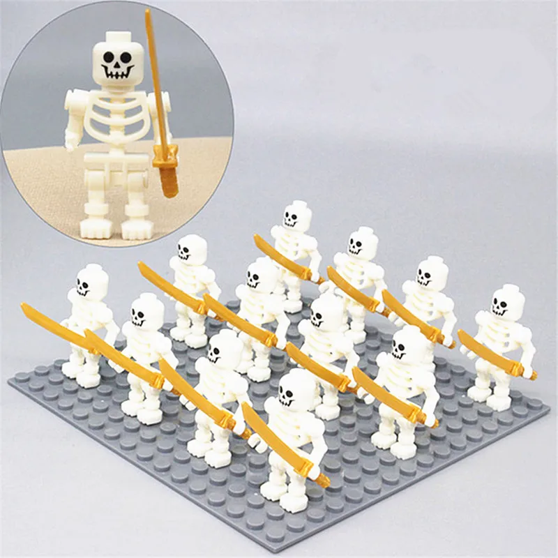 4Pcs Skeleton Soldier Building Blocks Minifigure Ninja Bone Minifigure Army Skeleton Pirates Castle Building Block Figure Dolls