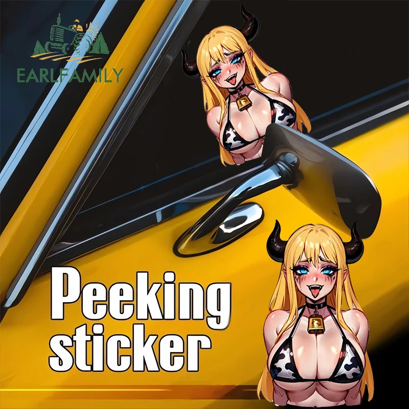 

EARLFAMILY 13cm for Ahegao Face Cow Girl Car Sticker Personality Creative Sexy Waifu Decal Racing Hentai Girl Anime Accessories