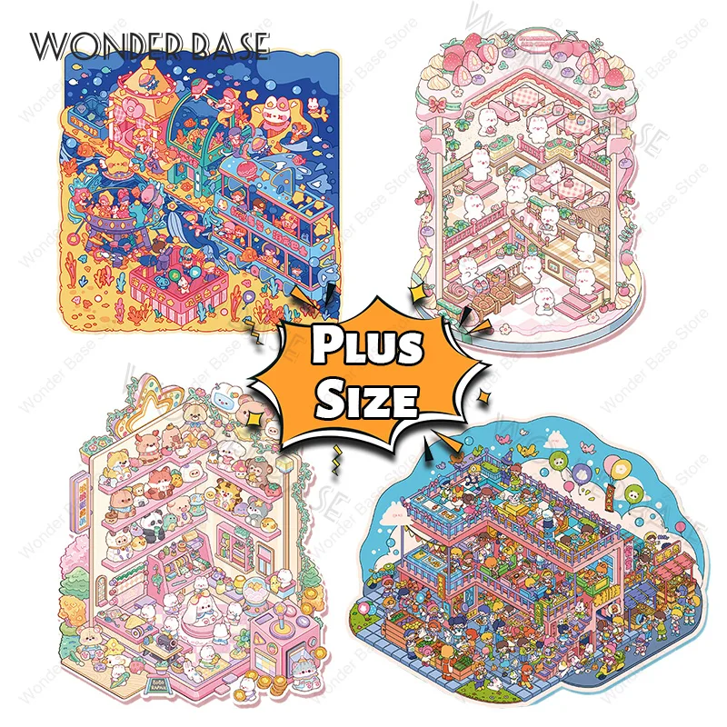 Plus Size 3D Scene Stickers Cute Rabbit Landscape Sticker DIY Pocket Cabin Scene Stacking Kawaii Gift for Kid Child Student