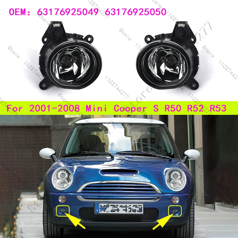 

For 2001-2008 Mini Cooper S R50 R52 R53 Front Bumper Fog Light 63176925049 63176925050