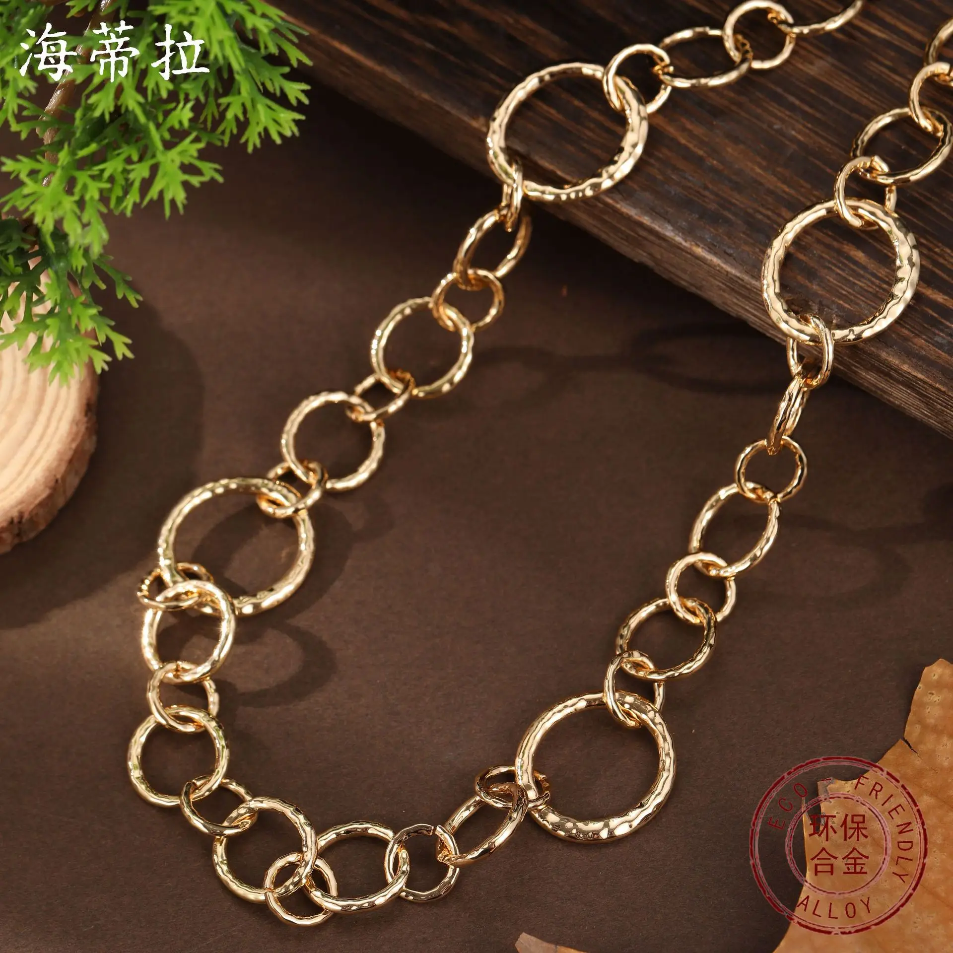 Jewelry DIY accessories new hollow geometric ring long necklace, women's exaggerated bohemian irregular ring necklace