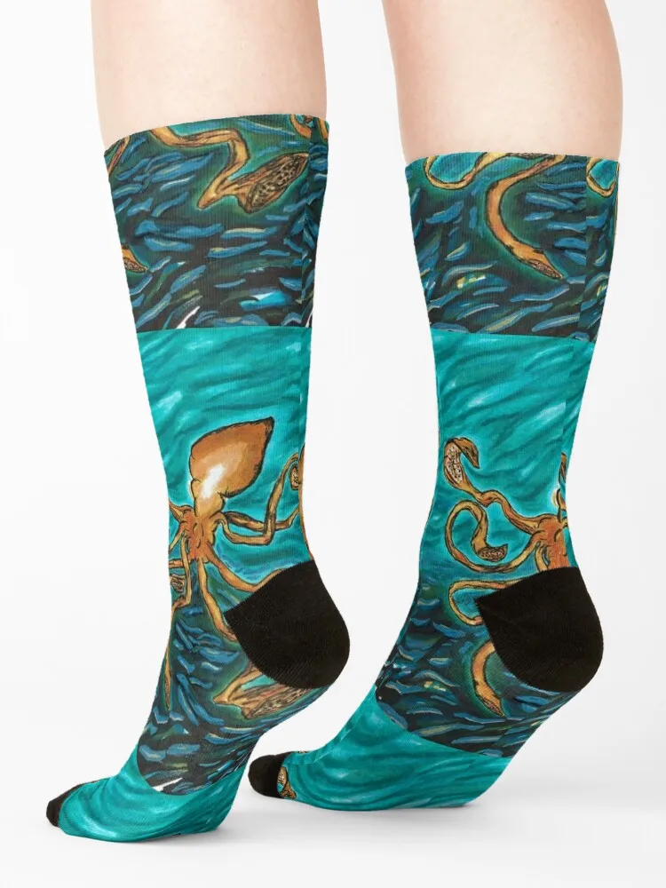 Deep Sea Squid Drawing by Brooke Socks Stockings man Sports sports and leisure valentine gift ideas Socks For Girls Men's