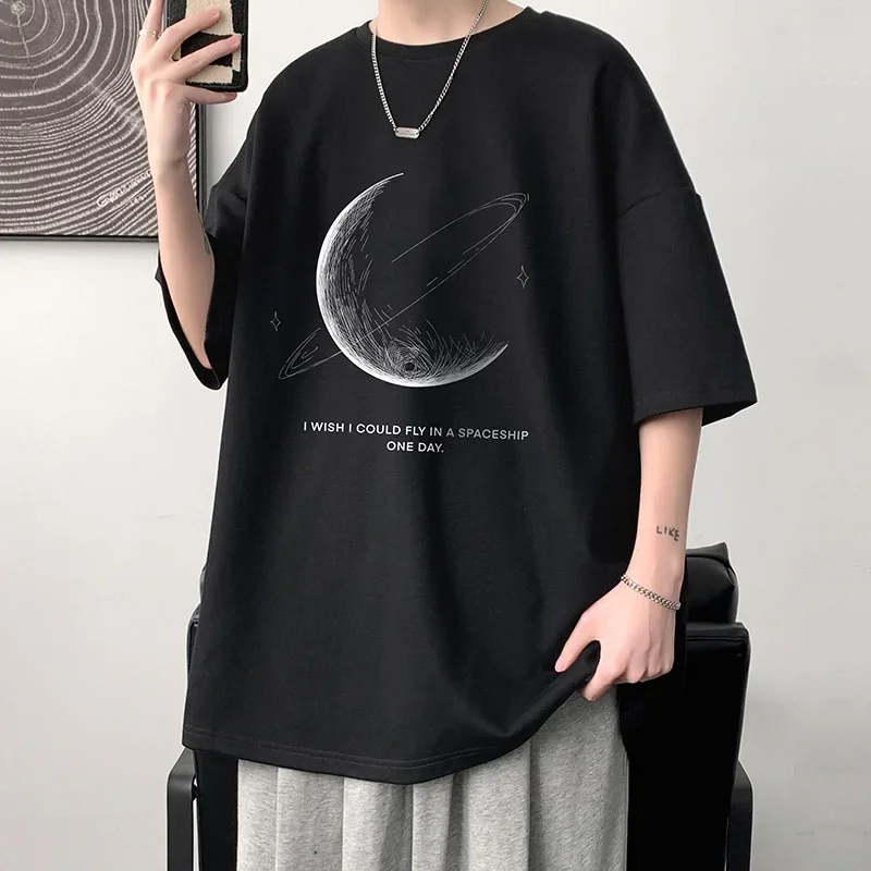 Men's Cotton Oversized T-shirt Loose Tops Tshirts For Clothing Breathable Casual Pattern Short Sleeve Tees Streetwear Recommend