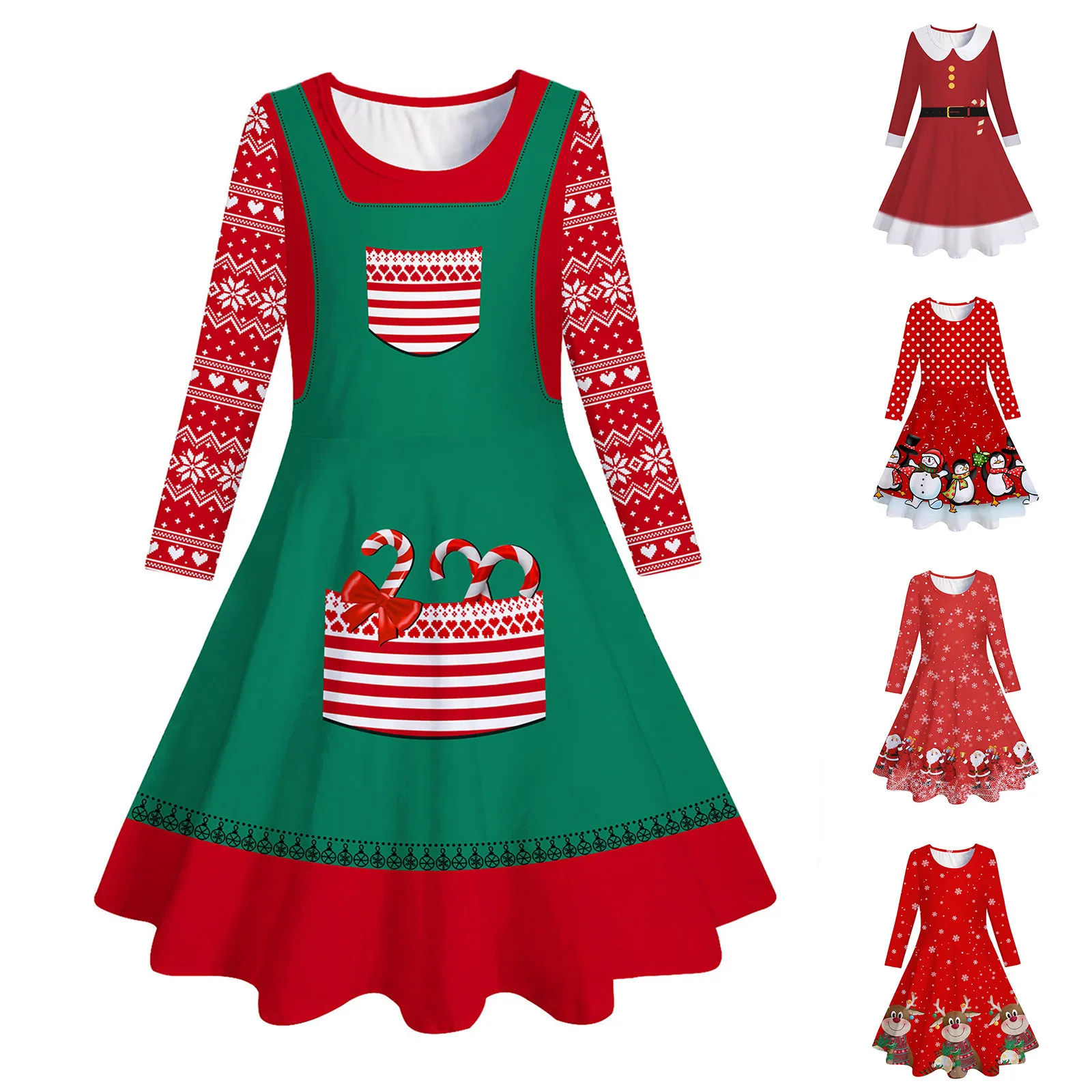 

Christmas Girls Dress Kids Toddler Baby Girls Autumn Xmas Print Long Sleeve Princess Dress New Year Party Carnival Dresses Robe