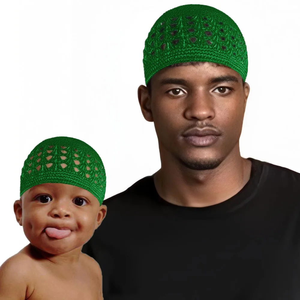 Muslimische gestrickte Kufi-Mütze für Erwachsene und Kinder, 2 Stück, gestrickte Skullies-Mützen, Totenkopf-Mütze, gehäkelt, handgefertigt, islamische Ramadan-Gebetsmütze – Detail 7