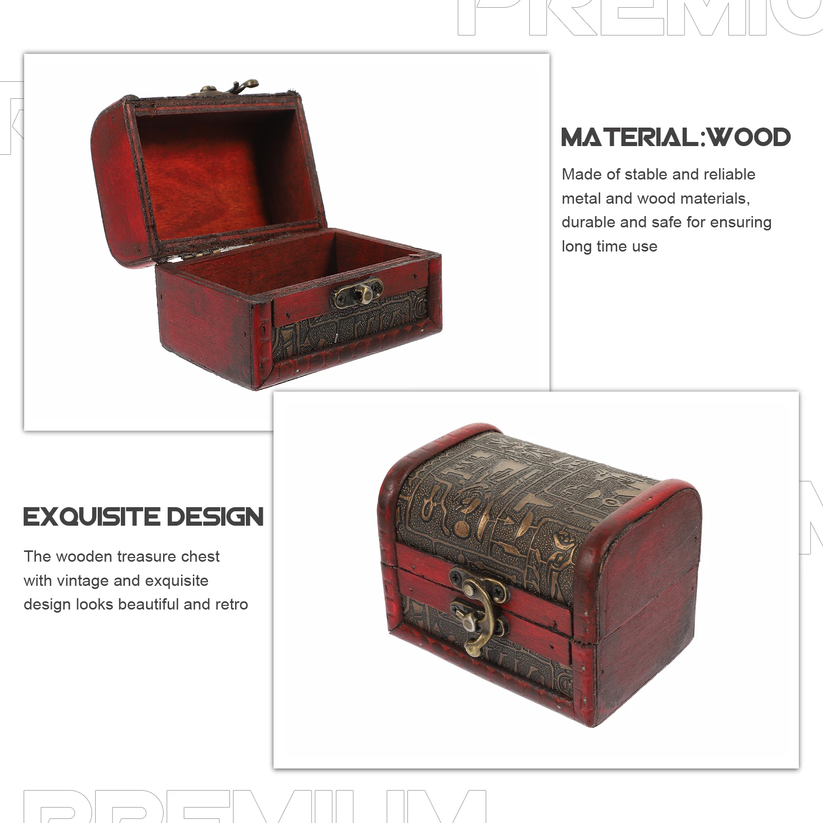 

2Pcs Vintage Wooden Treasure Chest Jewelry Storage Box Retro ganizer for Earrings Holder Display Case for Jewelry