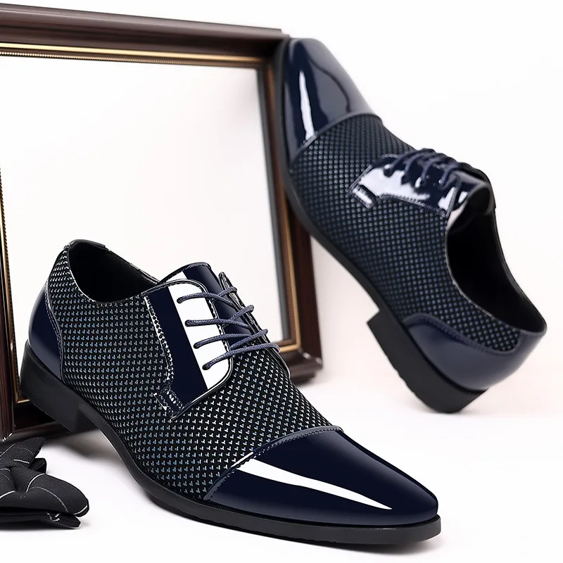 Zapatos de vestir clásicos para hombre, calzado Formal de charol Oxford con cordones, color negro, y boda para fiesta, novedad de 2024