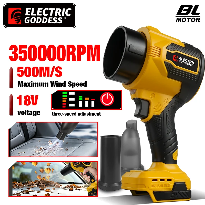 

3200W Electric Turbo Blowers 3 Gears Brushless Cordless Electric Air Blower Hand Leaf Blowing Tool for Dewalt 20V Battery Pin