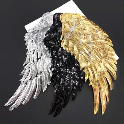 1 Pair/14*31CM Large Gold,Silver,Black Angel Wings Badge Applique Iron On Patch Embroidery Clothes Stickers DIY Sewing  Patches