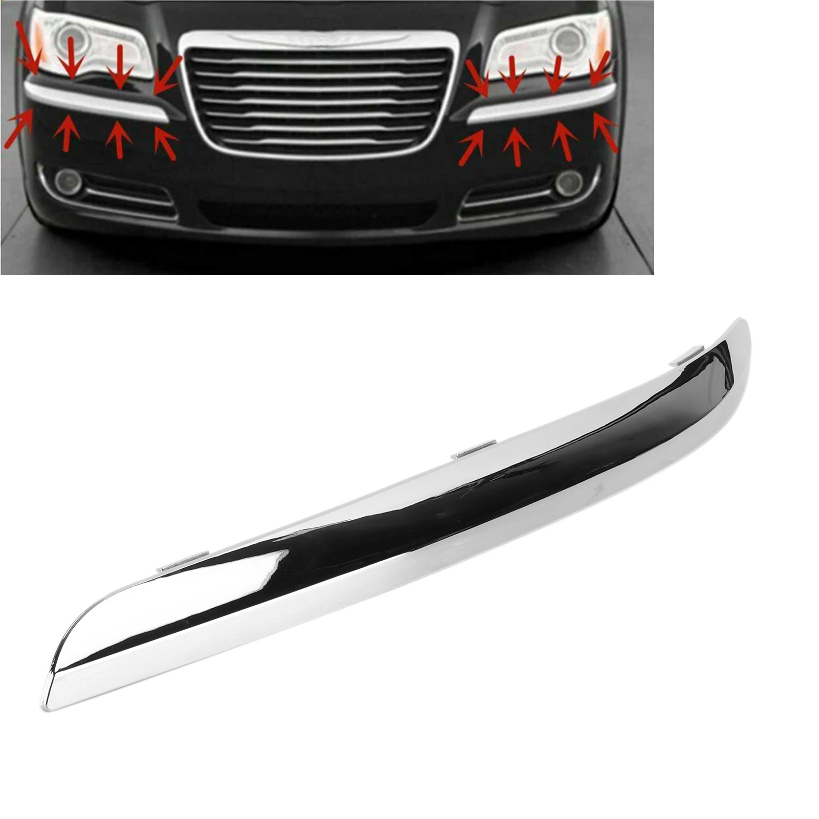 Chrome Front Bumper Molding Trim Left Side 68127941AB Replacement for Chrysler 300