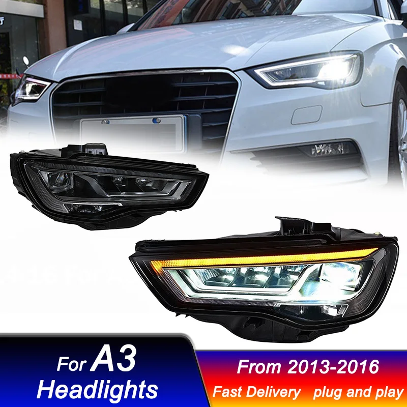 Car Led Headlights for Audi A3 13-16 modify RS3 style full LED DRL Dynamic Signal Head Lamp Bi Xenon Beam Headlamp Accembly