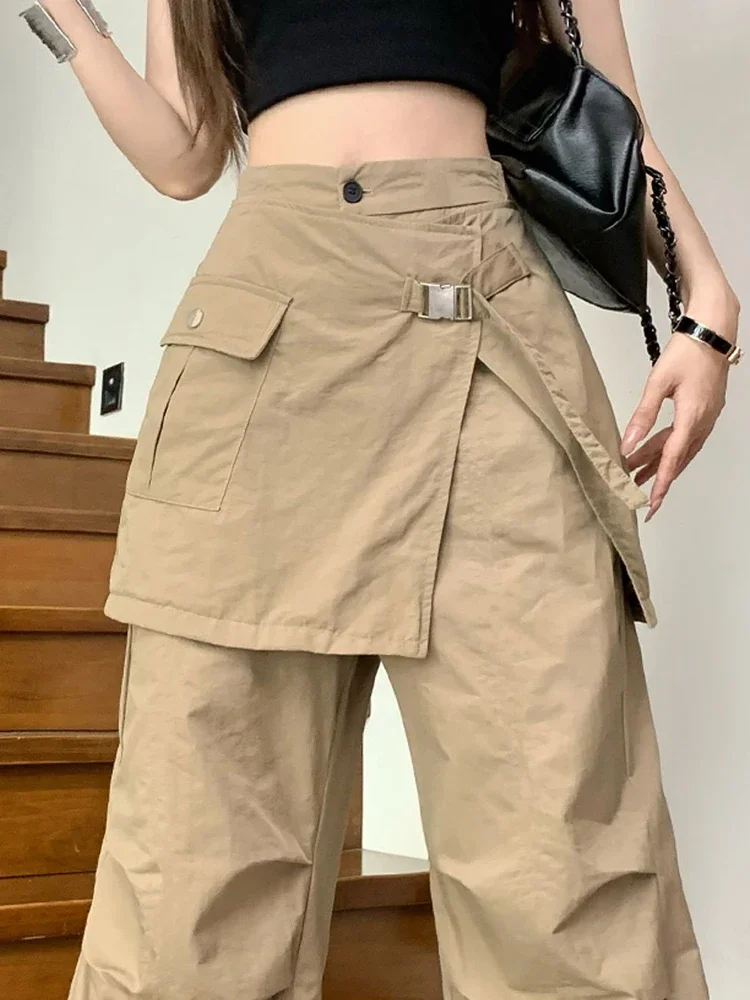 

Корейские брюки Pantalon Femme с высокой талией, повседневные нерегулярные широкие брюки Y2k для женщин, прямые модные брюки, низ XT967