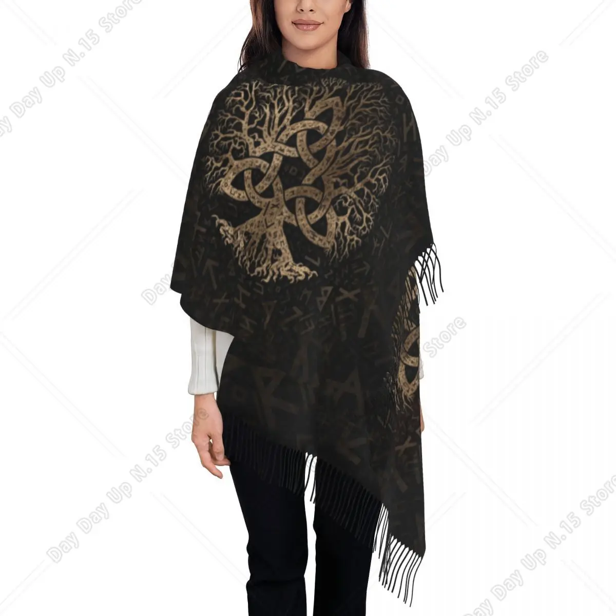 Personalized Printed Tree Of Life With Triquetra On Futhark Scarf Men Women Winter Fall Warm Scarves Vikings Shawl Wrap