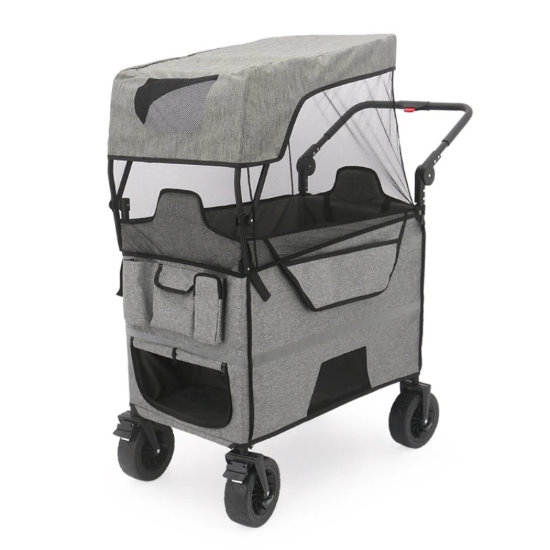 

Outdoor mosquito-proof baby camping cart camp foldable double four-wheel with roof shading sun protection