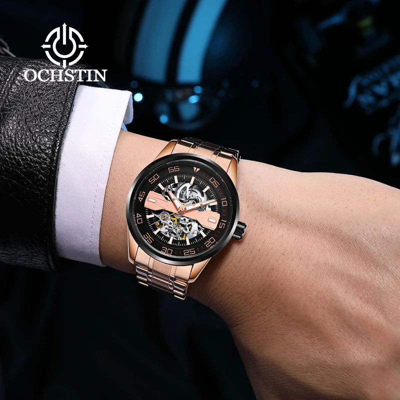 OCHSTIN Luxury Men\'s Watches Automatic Mechanical Wristwatch Hollowing Dial Stainless Waterproof Business Watches for Male