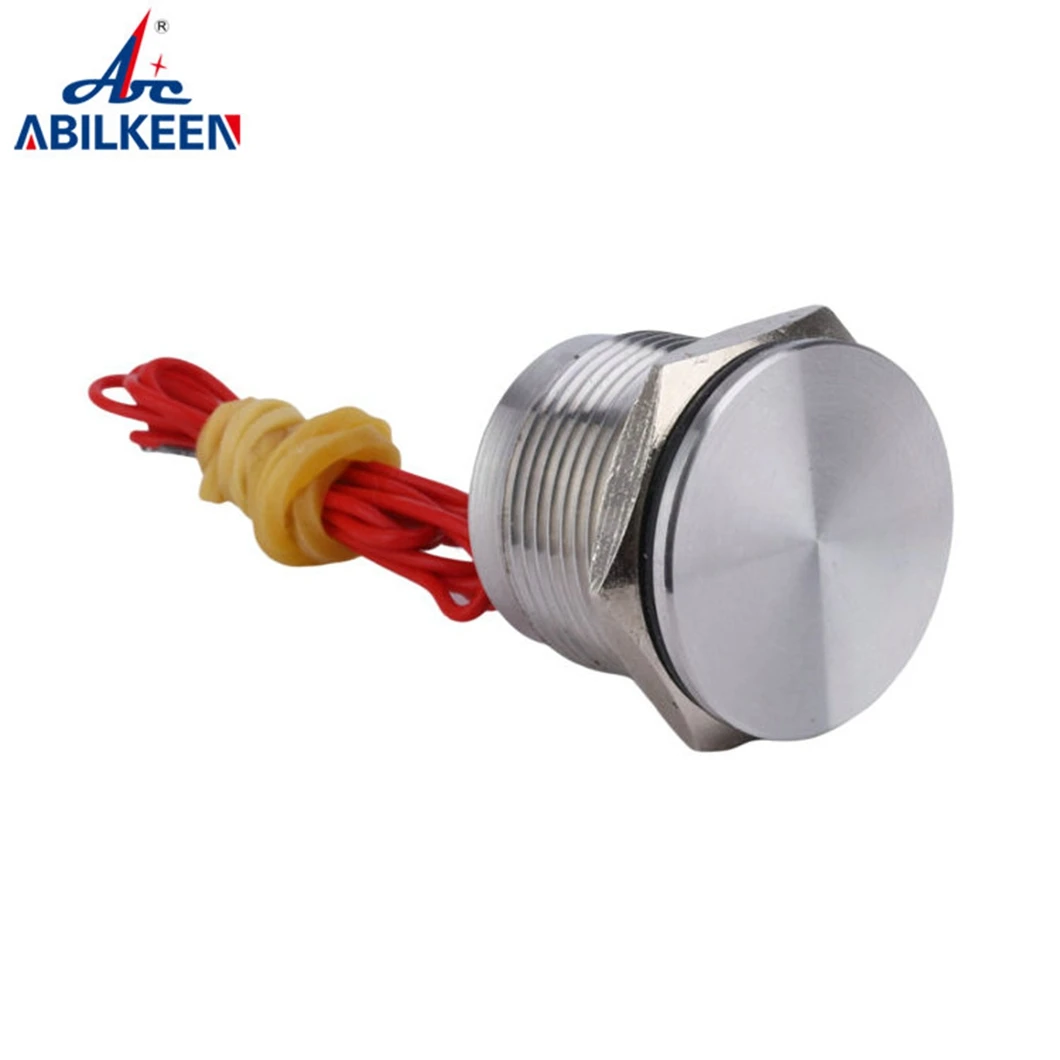 ABILKEEN 19MM Flat Head Stainless Steel Piezo Electric Switch 1NO Momentary/Latching Function Touch Pressure-Sensitive Switch