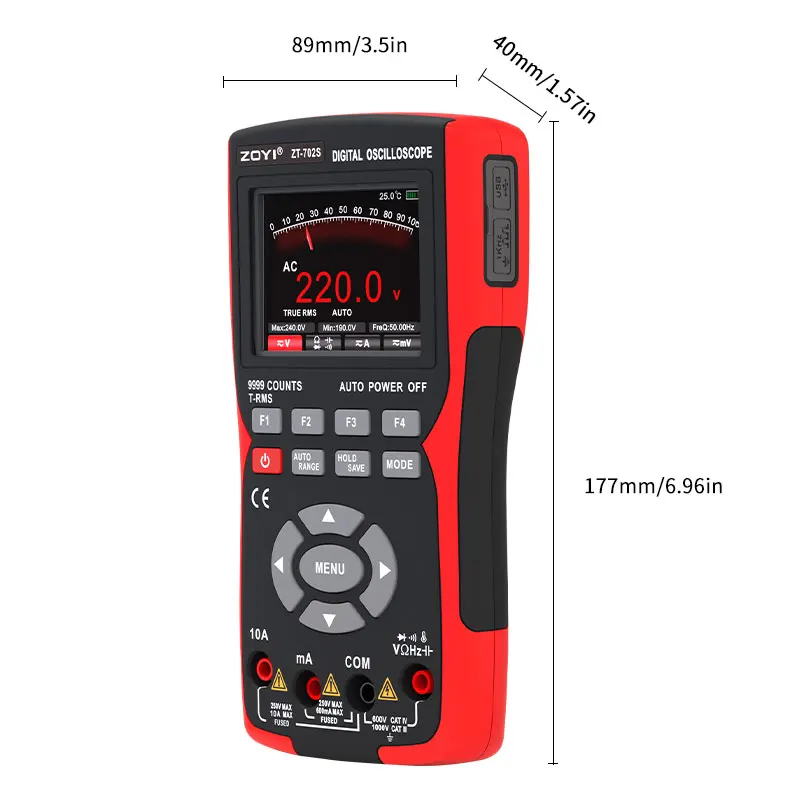 ZOYI 2-in-1 Handheld Digital Automotive Oscilloscope Multimeter, Single Channel, 10MHz Bandwidth