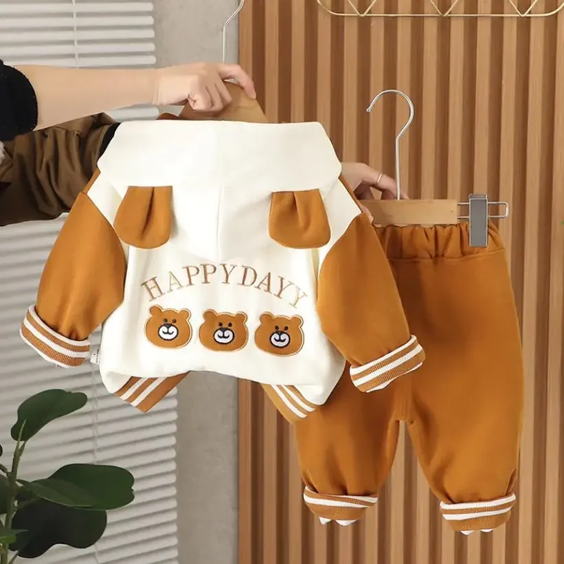 الأطفال ملابس الطفل 2025 ربيع الخريف الكرتون الدب مقنعين جاكيت زيبرا تي شيرت السراويل طفل وتتسابق الاطفال الفتيان بدلة عدو