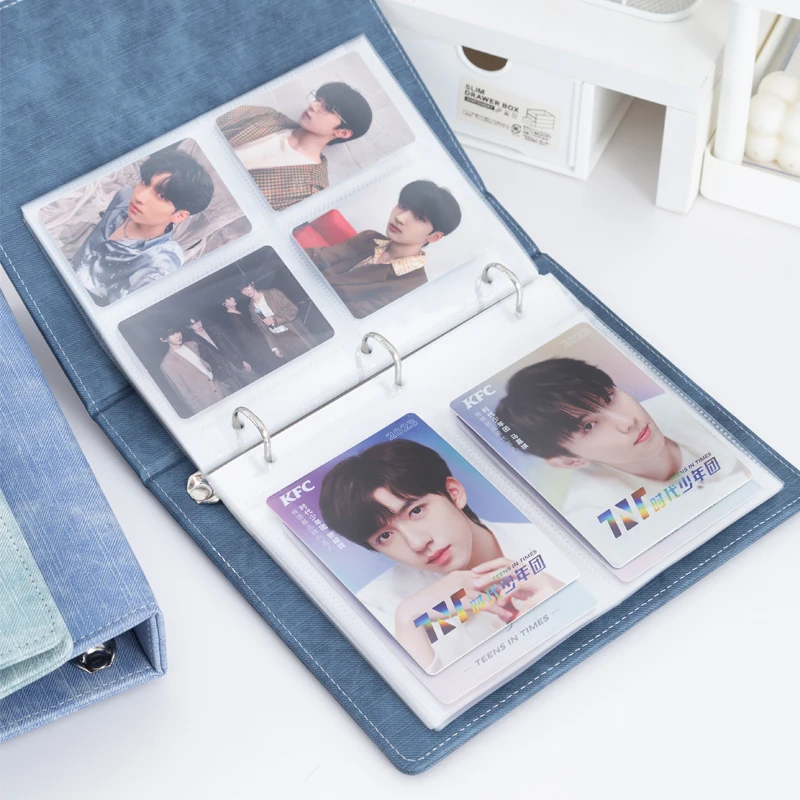 Denim Card Holder Binder 4-Pocket Compact K-Pop Albums Idol Collectible Book, Ins Trading Card Photo Album 다이어리