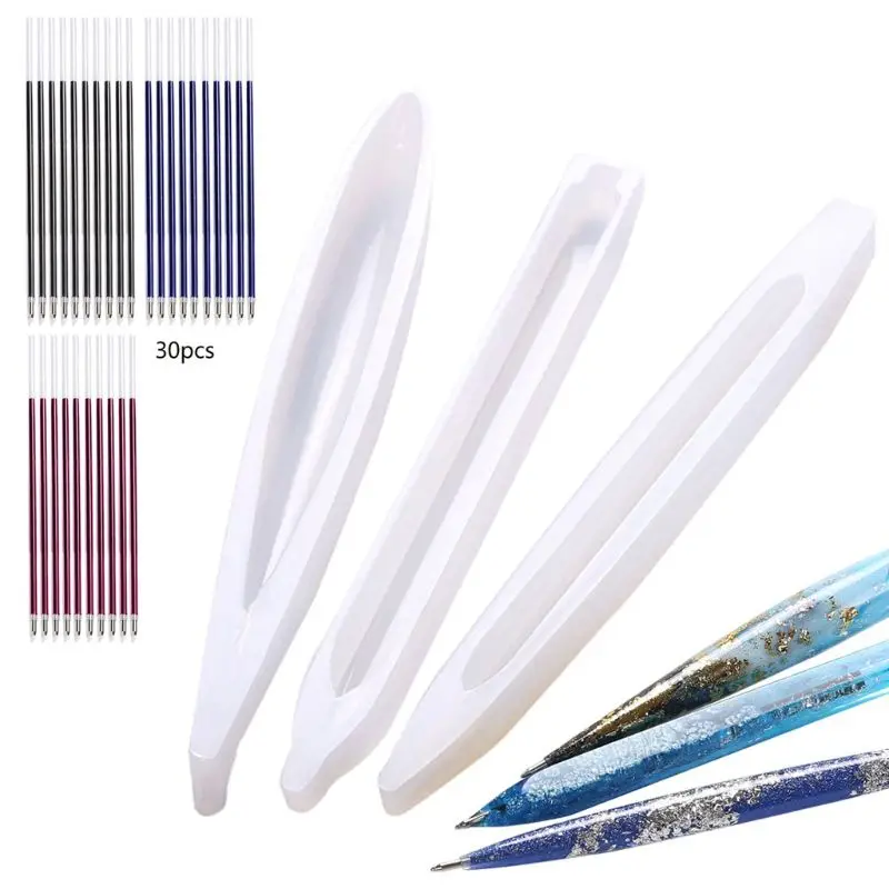 3Pcs Ballpoint Pen Silicone Resin Molds With 30Pcs Refills Epoxy Resin Art Craft Dropsale