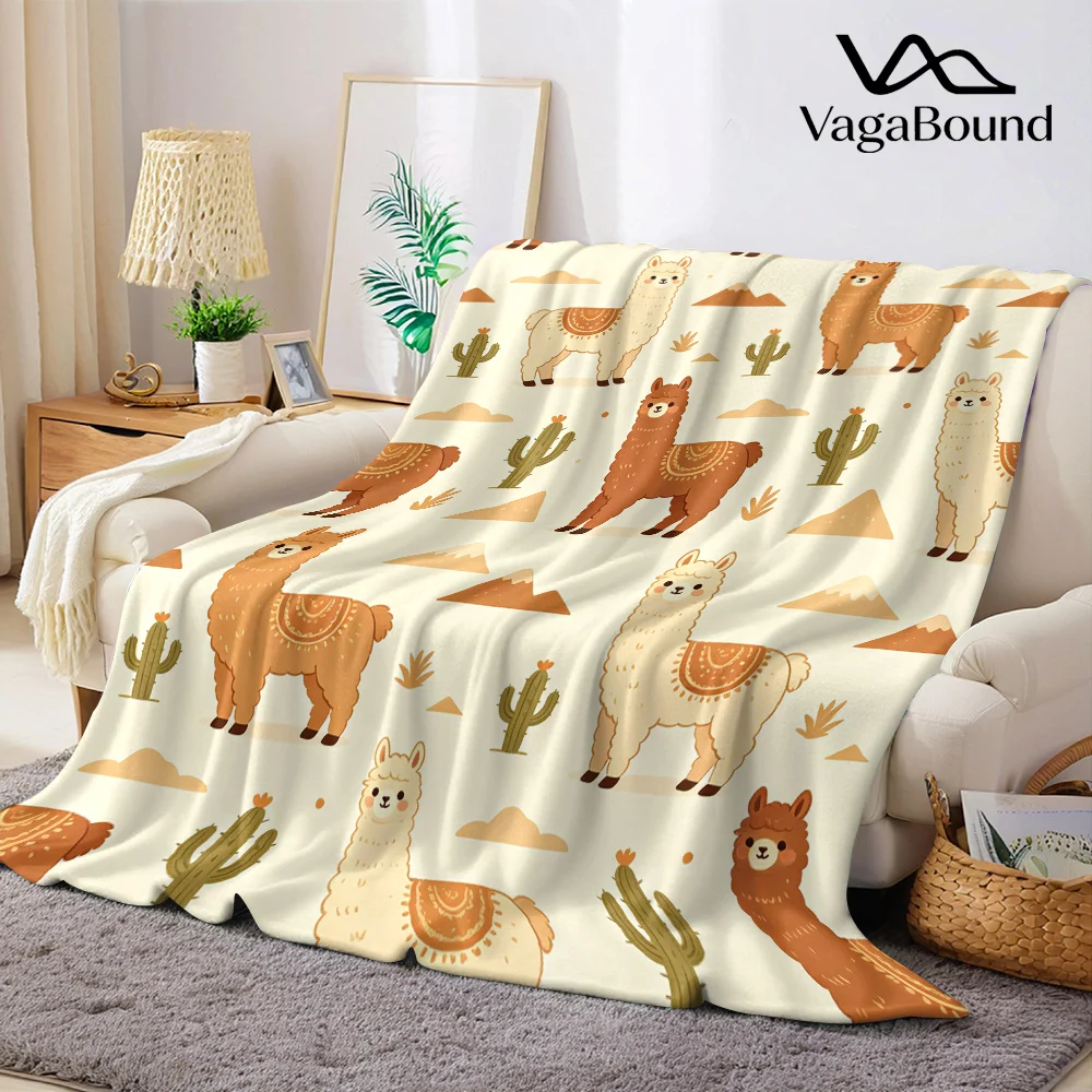 Cute Alpaca Cactus Desert Flannel Blanket Warm Soft Halloween Christmas All-Season Couch Decorative Cozy Warm Gift