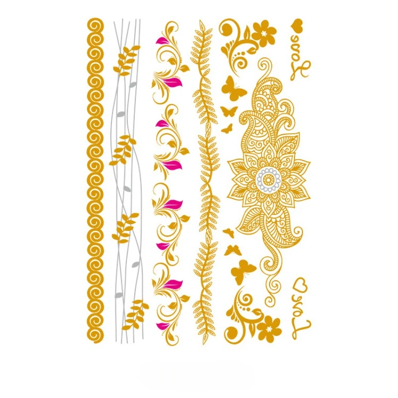 Wasserdicht Hot Gold Temporäre Tattoo Aufkleber Europa USA Mode Hot Silber Metall Tattoo Aufkleber Gefälschte Tattoo Aufkleber für Frau