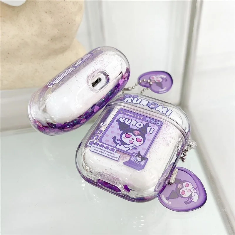 Cartoon Kuromi Sanrio Quicksand Case Apple AirPods 1 2 3 Case Cover AirPods Pro Pro2 Case iPhone Headphone Accessories