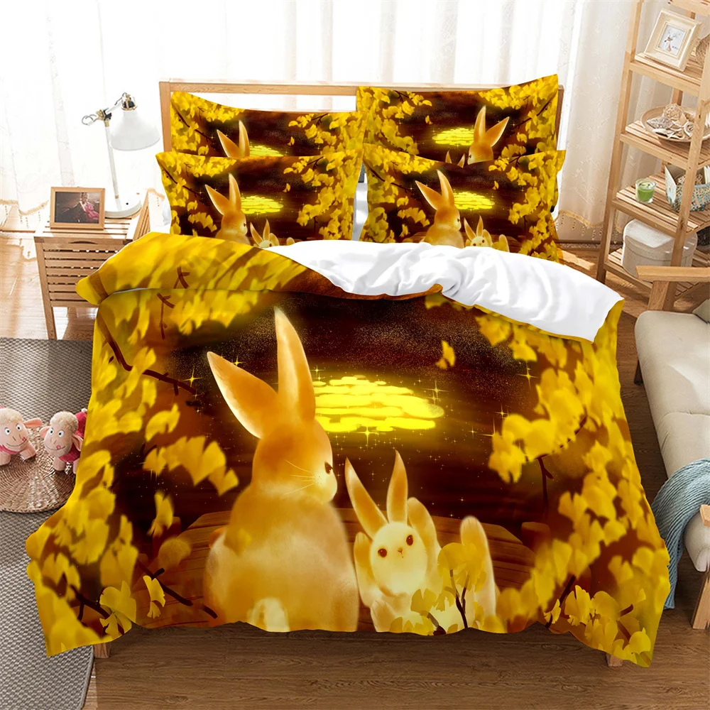 

Rabit 3D Digital Bedding Sets Home Bedclothes Super King Cover Pillowcase Comforter Textiles Bedding Set bed cover set