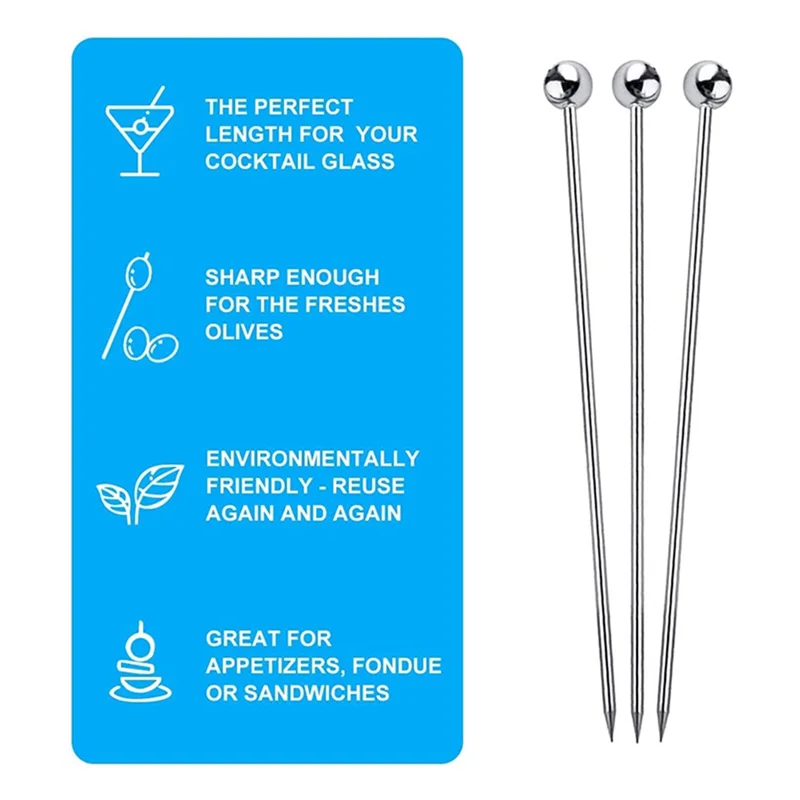 

60Pcs Cocktail Picks, 4 Inch Reusable Stainless Steel Martini Picks Cocktail Toothpicks For Olives Appetizers Sandwich-B09B