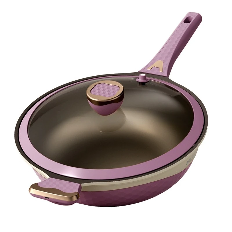 32Cm 4th generation titanium coated die-cast aluminum wok two-color non-stick cookware