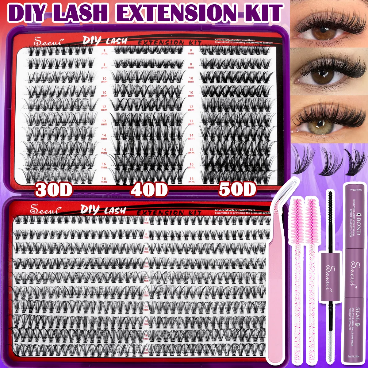 Wimpernbüschel mit Spikes, Wispy Wimpernverlängerungen, dicke Anime-Wimpernbüschel, wiederverwendbare Fairy Einzelwimpern mit Kleber & Versiegelung – Detail 5