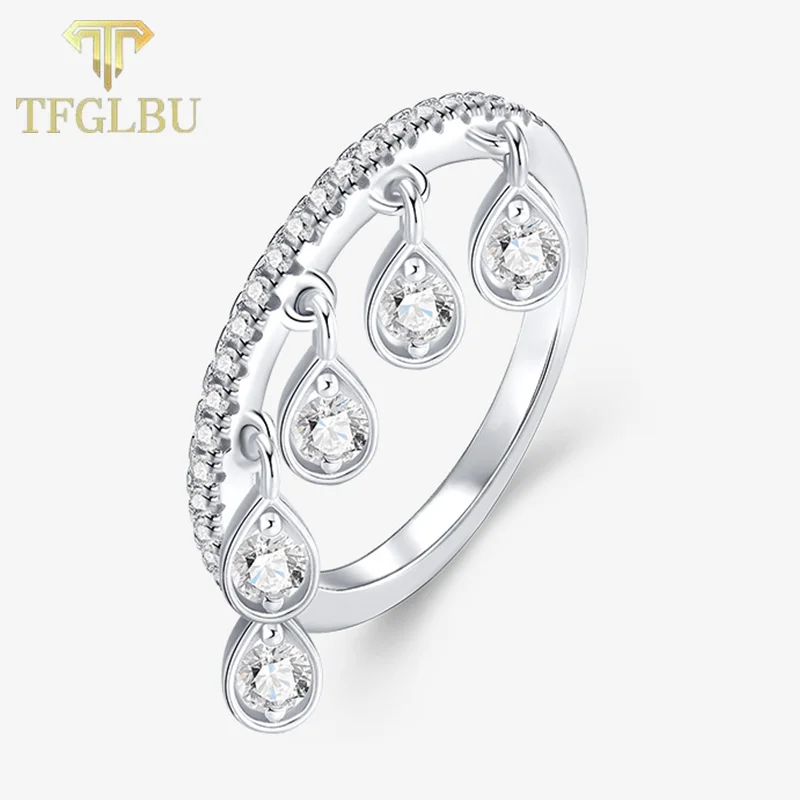 

TFGLBU Certified Setting Sparkling Tassel Moissanite Eternity Ring 925 Sterling Silver Wedding Ring for Women Fine Jewelry Gift