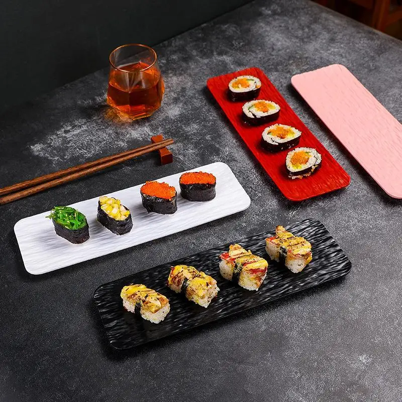 New Reusable Melamine Long Sushi Platters Textured Surface Break Resistant For Japanese Restaurant Home Sushi Parties