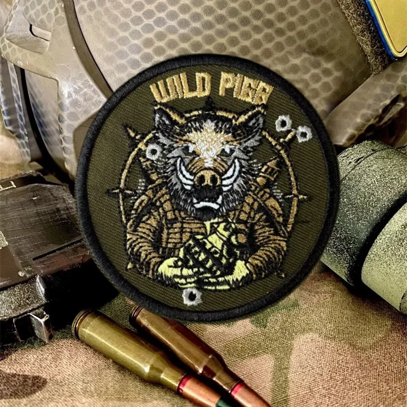 Wild Boar Embroidery Patch on ClothesTactical Morale Badge Hook and Loop  Military Patches Backpack Stickers