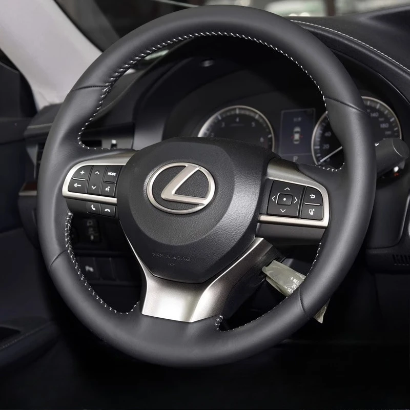 

Для Lexus ES200 ES250 ES300h 2015-2018 GS300h GS450h прошитый вручную черный чехол из натуральной кожи белого цвета на руль автомобиля