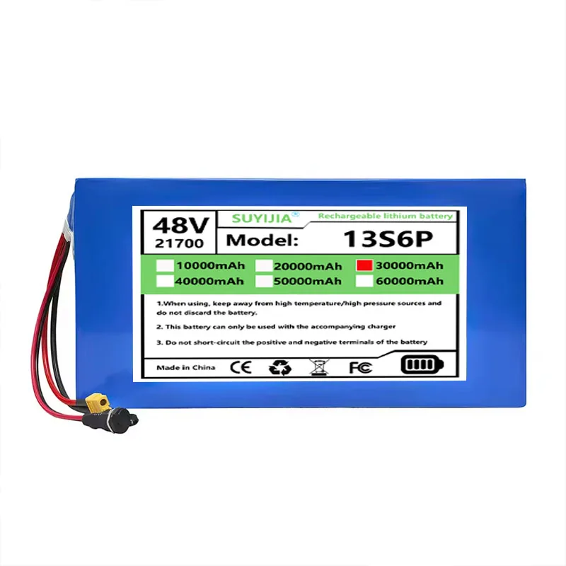 Grade A 48V 30Ah 13s6p 21700 Lithium Battery Pack 54.6v 900w 1000w 1200w 1440w Built-in BMS 30A Over Discharge Protection